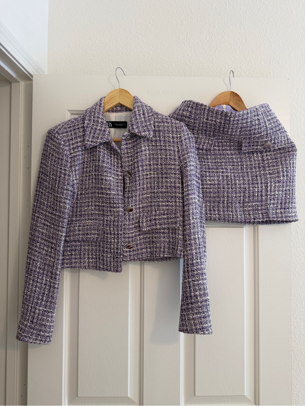 Zara Tweed Cropped Blazer and Skirt Set